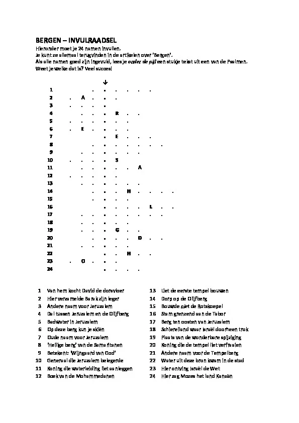 Invulpuzzel over: Bergen in Israël. Wat heb je ervan geleerd?